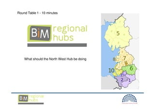 Round Table 1 - 10 minutes




    What should the North West Hub be doing
 