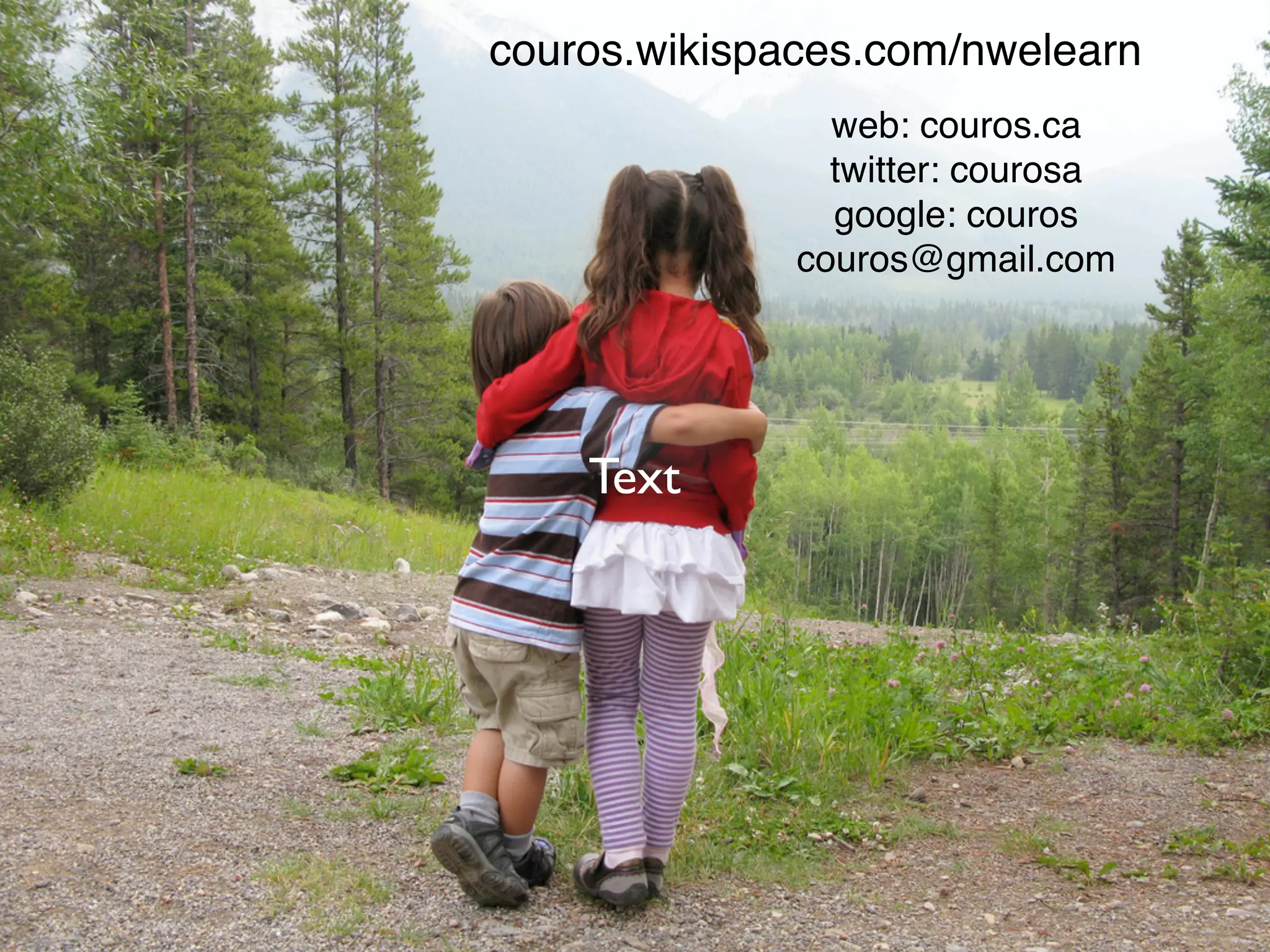 couros.wikispaces.com/nwelearn
                web: couros.ca
                twitter: courosa
                google: couros
              couros@gmail.com




    Text
 