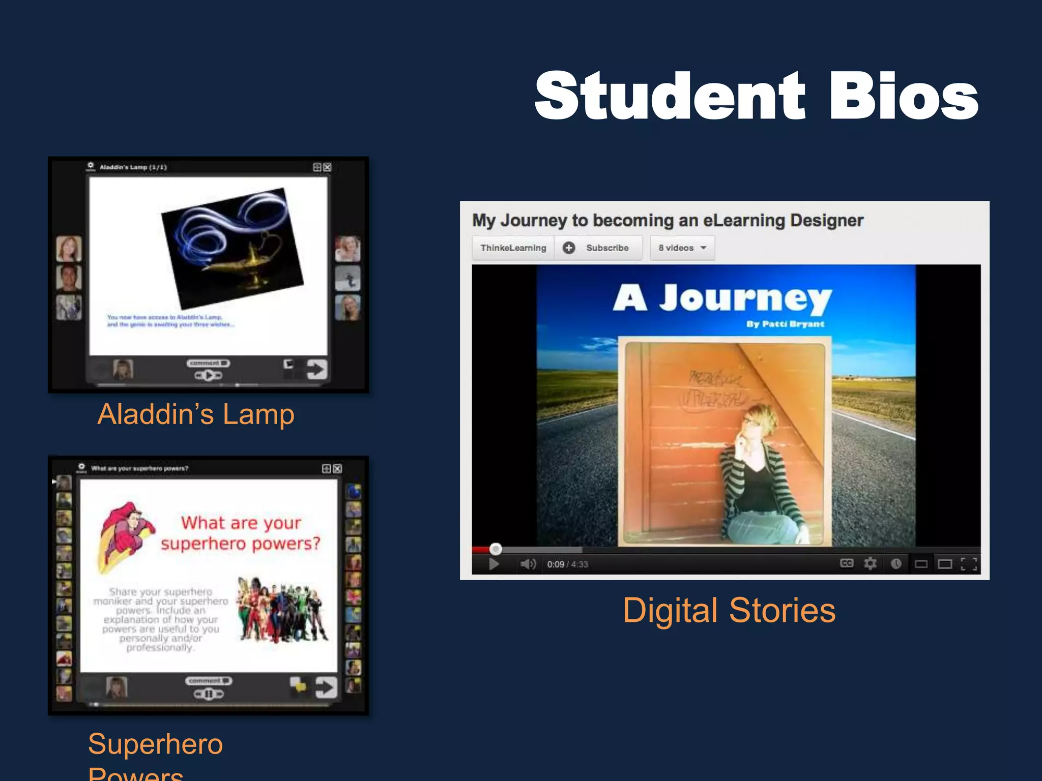 Student Bios 
Aladdin’s Lamp 
Superhero 
Powers 
Digital Stories 
 