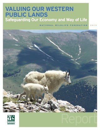 Report
VALUING OUR WESTERN
PUBLIC LANDS
Safeguarding Our Economy and Way of Life
N A T I O N A L W I L D L I F E F E D E R A T I O N 2 0 1 3
 