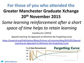 @HelenBevan
For those of you who attended the
Greater Manchester Graduate Xchange
20th November 2015
Some learning reinfor...