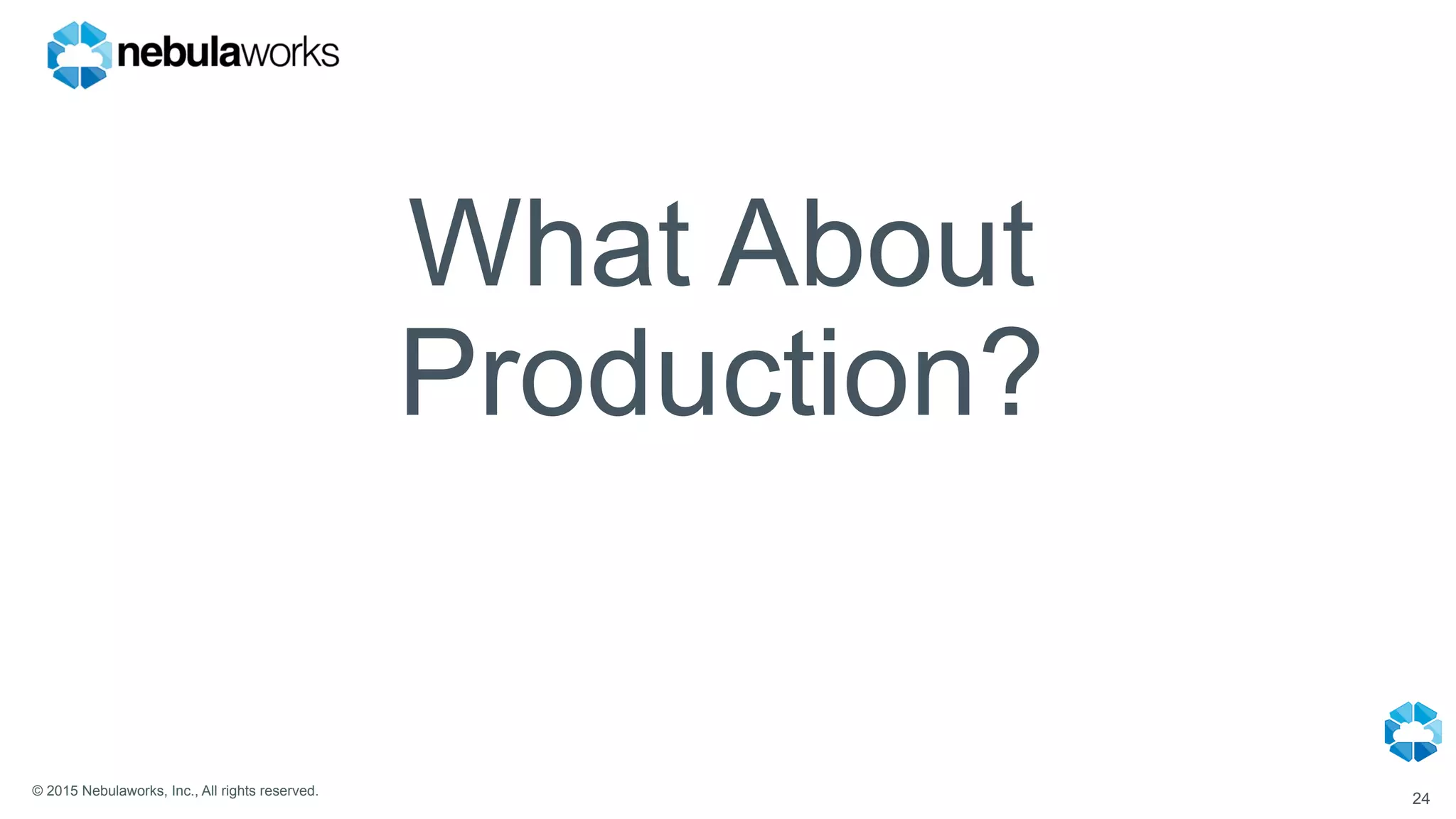 © 2015 Nebulaworks, Inc., All rights reserved.
What About
Production?
24
 