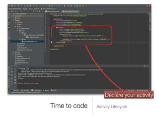 Time to code Activity Lifecycle
Declare your activity
 