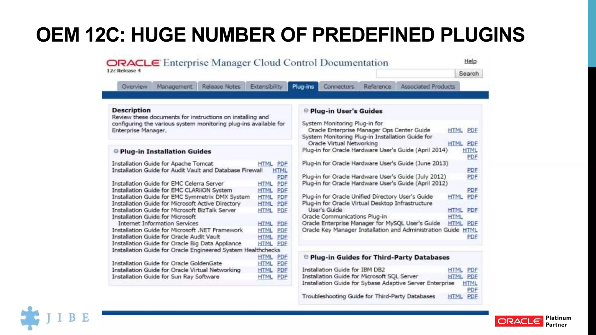OEM 12C: HUGE NUMBER OF PREDEFINED PLUGINS
 