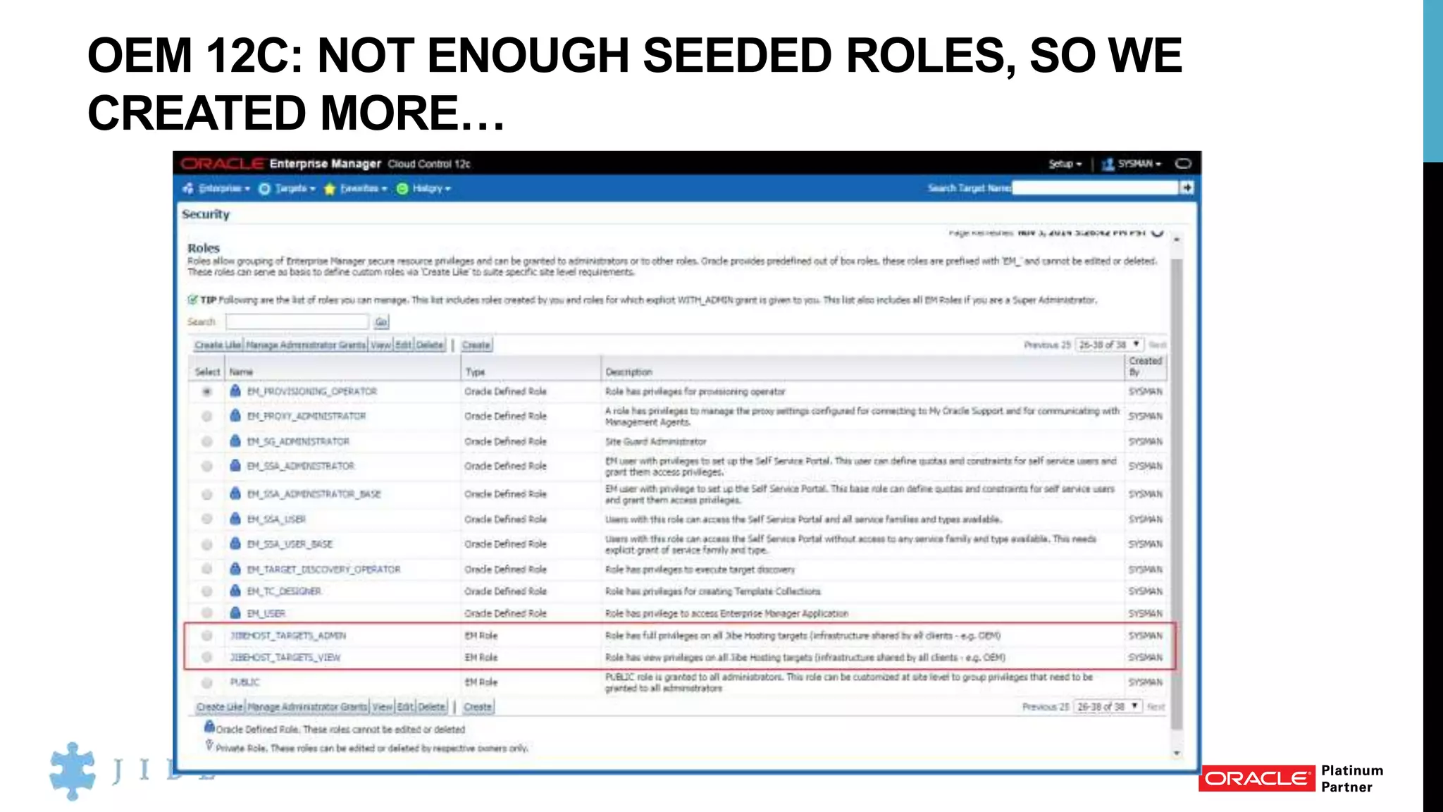 OEM 12C: NOT ENOUGH SEEDED ROLES, SO WE
CREATED MORE…
 