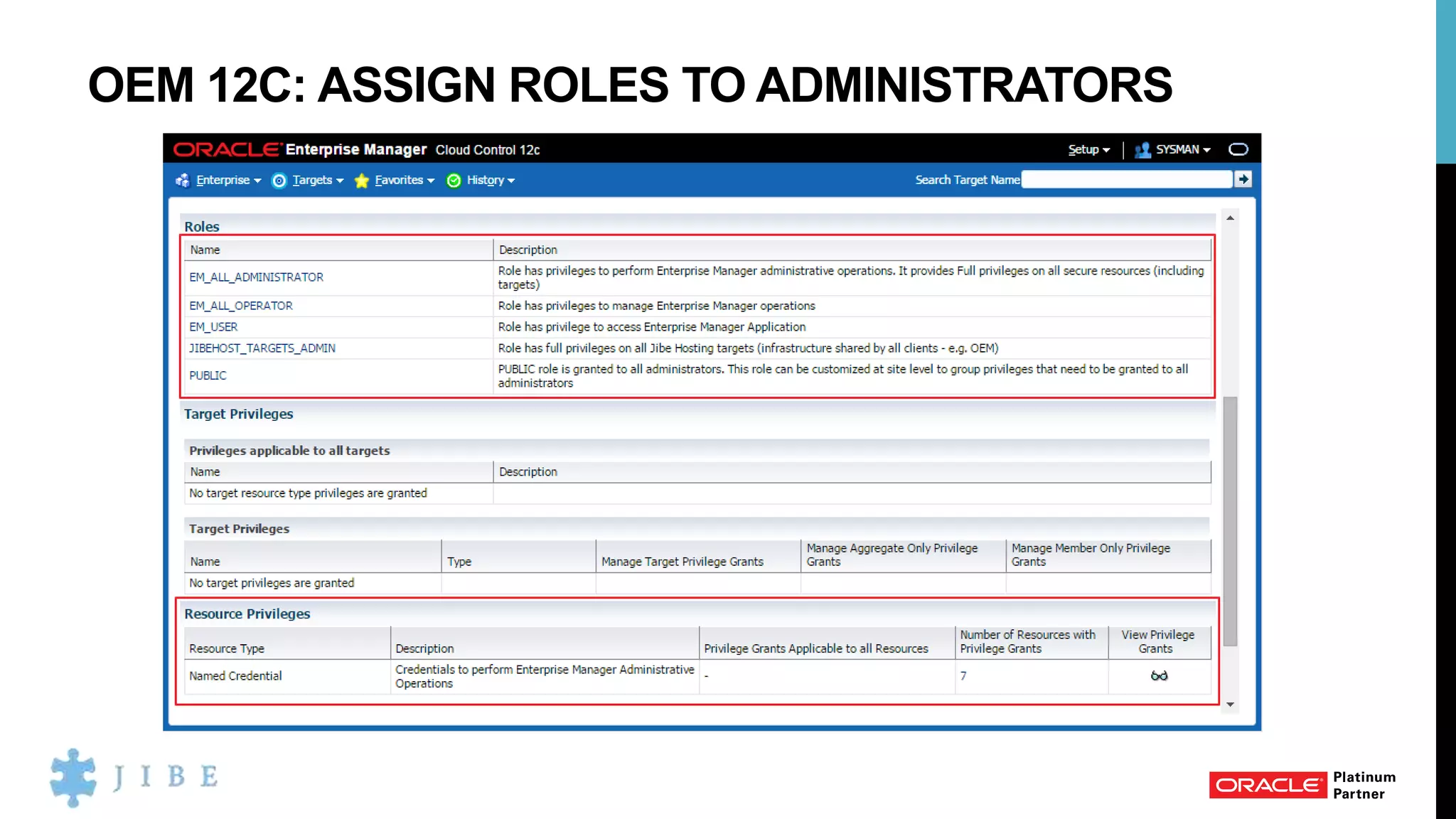 OEM 12C: ASSIGN ROLES TO ADMINISTRATORS
 