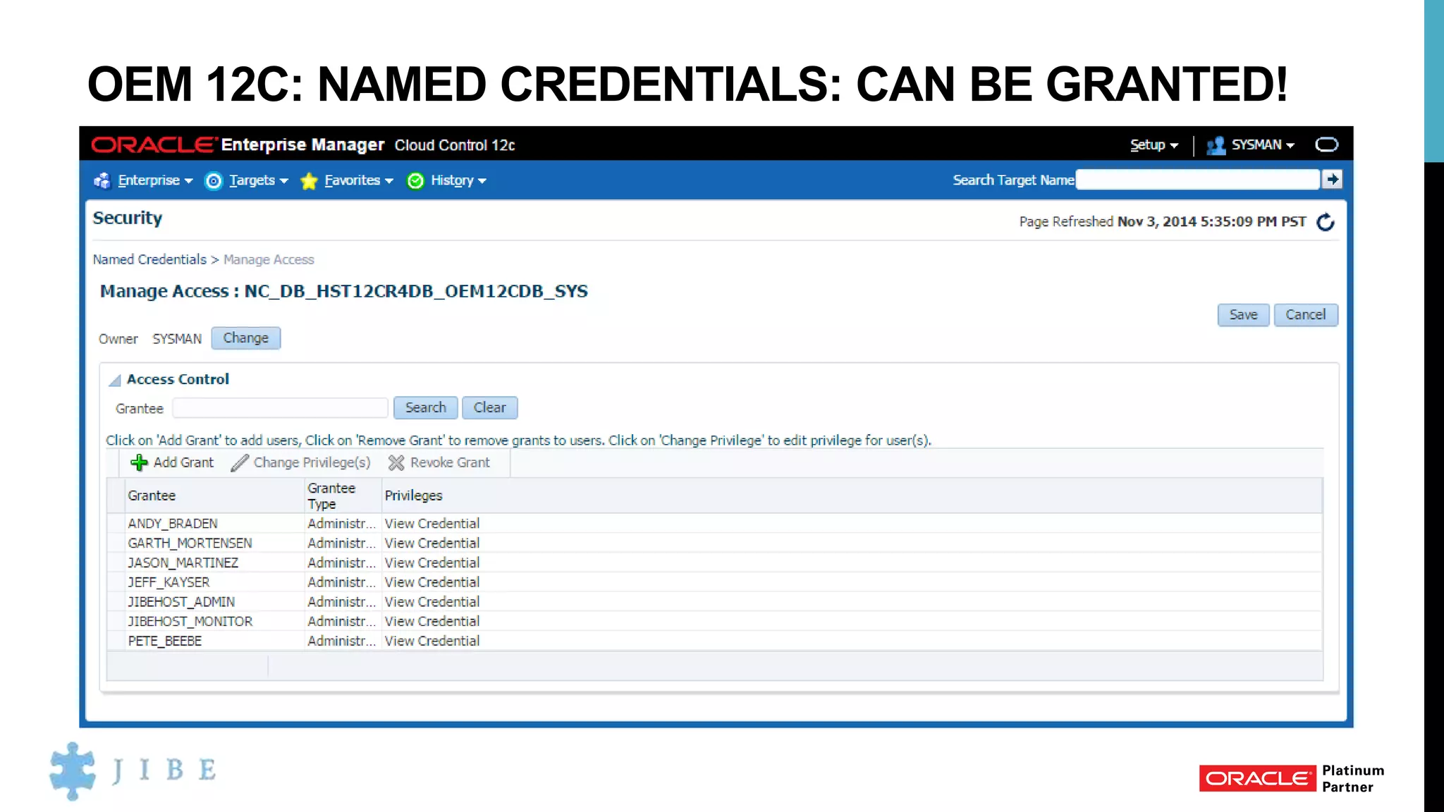 OEM 12C: NAMED CREDENTIALS: CAN BE GRANTED!
 