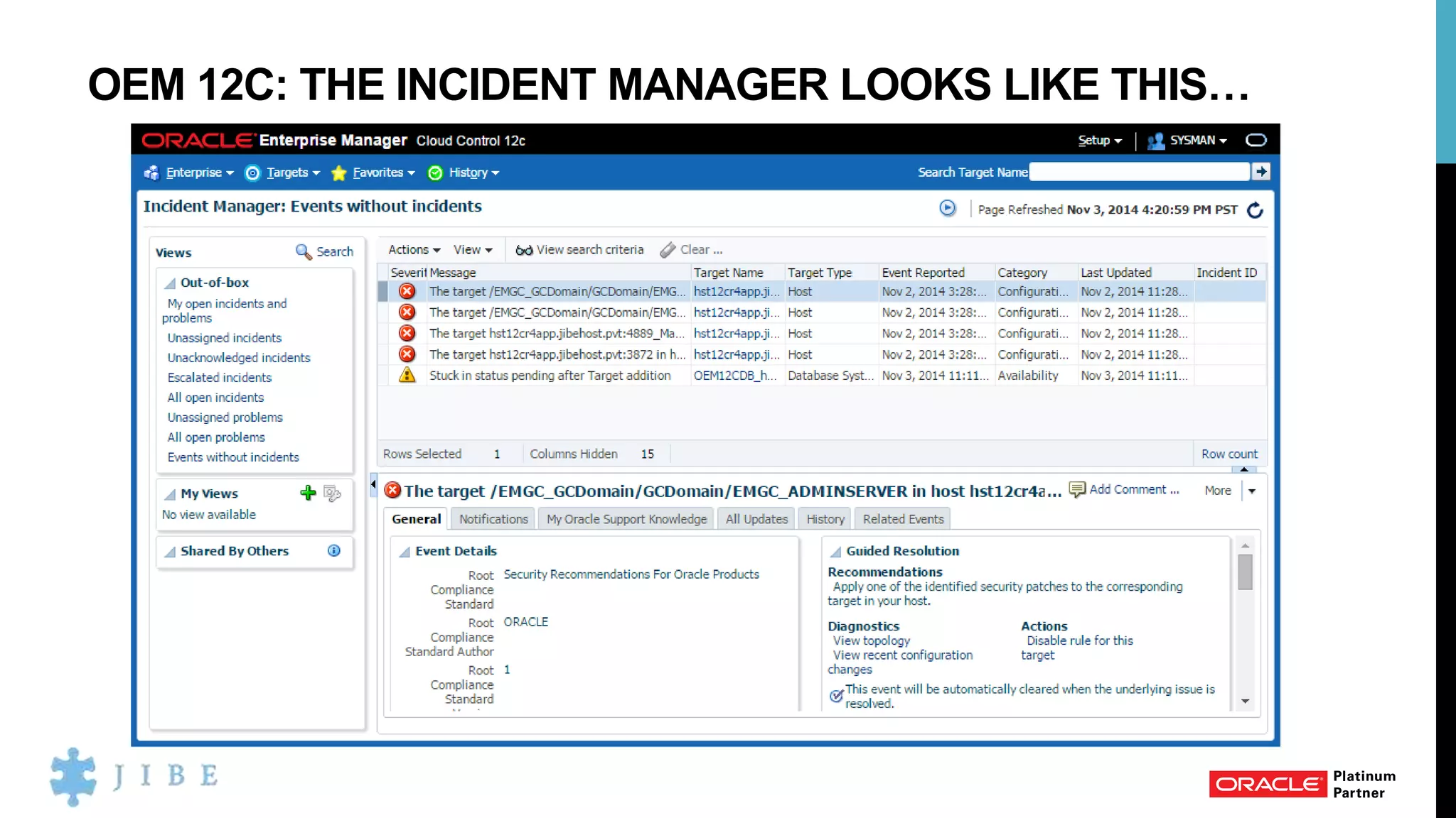OEM 12C: THE INCIDENT MANAGER LOOKS LIKE THIS…
 