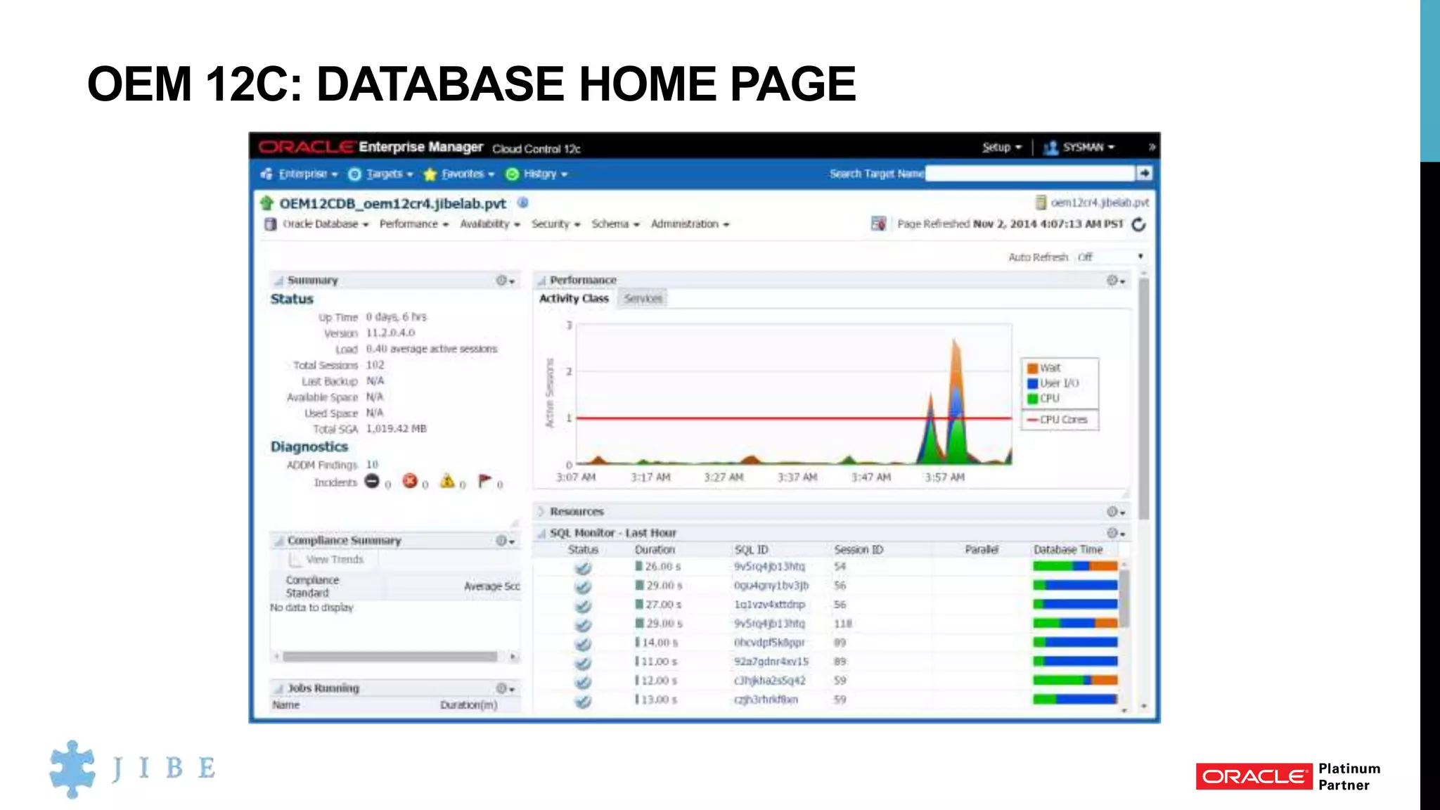 OEM 12C: DATABASE HOME PAGE
 