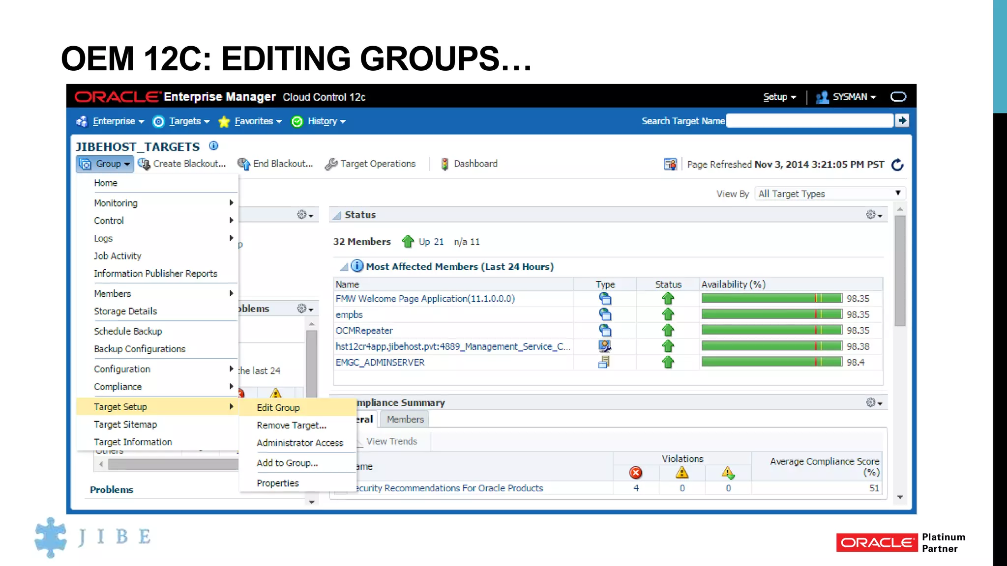 OEM 12C: EDITING GROUPS…
 
