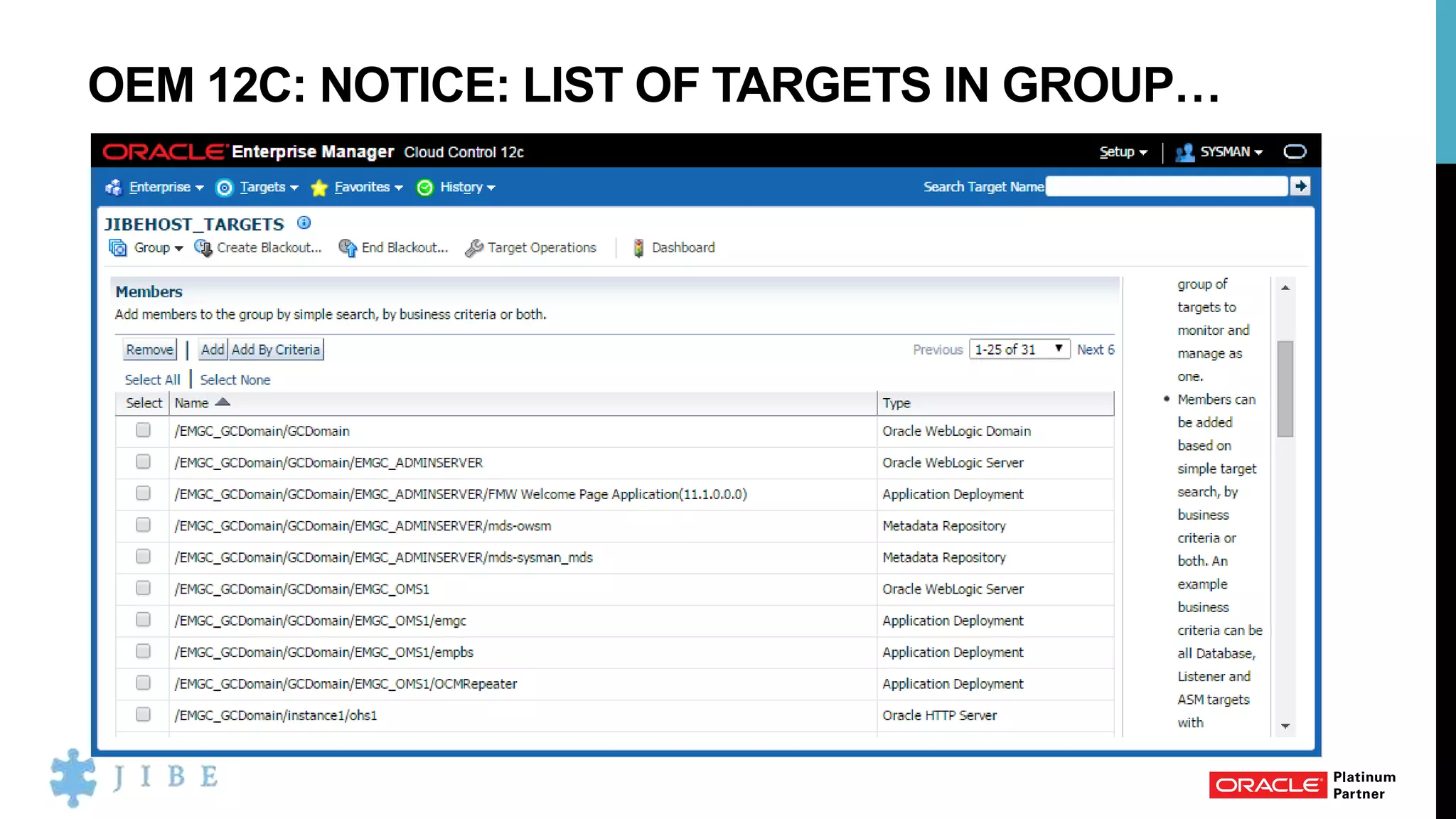 OEM 12C: NOTICE: LIST OF TARGETS IN GROUP…
 
