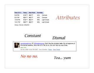 Attributes
http://bit.ly/2Hn9tC




             Constant
                        Dismal



       No no no.        Tea... yum
 