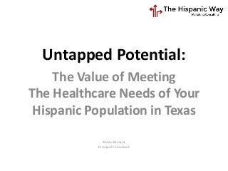Untapped Potential:
The Value of Meeting
The Healthcare Needs of Your
Hispanic Population in Texas
Mario Kauachi
Principal Consultant
 
