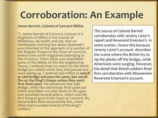 Corroboration Example Historical Thinking: The Student Perspective | PPT