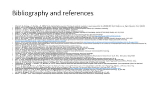Bibliography and references
• Altbach, P. G., Reisberg, L., & Rumbley, L. E. (2009). Trends in global higher education: Tracking an academic revolution. A report prepared for the UNESCO 2009 World Conference on Higher Education. Paris: UNESCO.
• Aluko, R. (2015). Initial Report on Technology Profile Survey. Pretoria: Unit for Distance Education, University of Pretoria.
• Anderson, T. (2017). Critical Review of Research and Research Methods. Paper presented at the ICDE Doctoral Seminar, March 2017, Athabasca University.
• Anderson, T., & Dron, J. (2011). Three generations of distance education pedagogy. IRRODL, 12(3),80-97.
• Anderson, T., & Elloumi, F. (Eds.). (2004). Theory and practice of online learning. Athabasca: Athabasca University.
• Bangura, A. K. (2005). Ubuntugogy: An Africa educational paradigm that transcends pedagogy, andragogy, ergonagy and heautagogy. Journal of Third World Studies, xx11 (2), 13-54.
• Banks, J. A. (1999). An Introduction to Multicultural Education (2nd edition). Boston: Allyn and Bacon.
• Beetham, H., & Sharpe, R. (Eds.). (2013). Rethinking pedagogy for a digital age: Designing for 21st century learning (2nd ed.). New York: Routledge.
• Baskerville, R., & Pries-Heje, J. (2010). Explanatory design theory. Business and Information Systems Engineering, 2(5), 271-282. doi:https://doi.org/10.1007/s12599-010-0118-4
• Beets, P. (2014). Curriculum and assessment. In P. Du Preez, & C. Reddy (Eds.), Curriculum studies: Visions and imaginings (pp. 134-156). Pinelands: Pearson.
• Beets, P., & le Grange, L. (2005). ‘Africanising’ assessment practices: Does the notion of Ubuntu hold any promise? South African Journal of Higher Education (SAJHE), 19(special issue), 1197-1207.
• Bernard, Robert M,., & Philip C. Abrami and Eugene Borokhovski. (2009). Three Classes of Interaction Treatments in Distance Education: A Within-DE Meta-Analysis. Concordia University.
http://www.campbellcollaboration.org/artman2/uploads/1/Education_Bernard.pdf
• Bright, K. (2011). Providing individual written feedback on formative and summative assessments. Accessed from http://www.ukcle.ac.uk/resources/assessment/effectivefeedback.html on 30 August 2012.
• Department of Higher Education and Training (DHET RSA). (2014). Policy for the provision of distance education in South African universities in the context of an integrated post-school system. Government Gazette, No.
37811, 7 July 2014. Pretoria: Government Printer.
• Fullan, M., & Langworthy, M. (2014). A rich seam: How new pedagogies find deep learning. London: Pearson..
• Glennie, J., & Mays, T. (2013). Rethinking distance in an era of online learning. Policy Studies Organization, 2(2), 126-143.
• Hattie, J. A. C. (2009). Visible learning: A synthesis of over 800 meta-analyses relating to achievement. Oxon & New York: Routledge.
• Horton, R. (2010). A new epoch for health professionals’ education. The Lancet, 376, December 4, 2010, 1875-1877.
• Hülsmann, T. (2016). The impact of ICT on the costs and economics of distance education: A review of the literature. Vancouver: Commonwealth of Learning.
• Khoza, R. (2017). Interview on Taking Stock programme, ENCA News, 18 October, 2017.
• Laurillard, D. (2012). Teaching as a design science: Building pedagogical patterns for learning and teaching. New York: Routledge.
• Lave, J., & Wenger, E. (1991). Situated Learning: Legitimate Peripheral Participation. Cambridge: Cambridge University Press.
• Lebakeng, Teboho, J., Phalane, Manthiba, M., & Dalinjebo, N. (2006). Epistemicide, Institutional Cultures and the Imperative for Africanisation of Universities in South Africa Alternation, 13(1), 70-87.
• Letseka, M. (Ed.). (2016). Open Distance Learning (ODL) through the philosophy of Ubuntu. New York: Nova Science Publishers, Inc.
• Luckett, K. (2010). Knowledge claims and codes of legitimation: Implications for curriculum recontextualisation in South African higher education. Africanus 40(1), 4-18.
• Mays, T. (2016). Designing and developing programmes in open, distance and e-learning. Progressio: South African Journal for Open and Distance Learning Practice, 38(2), 132-150.
• Mays, T. J. (2017). Utilising Open Educational Resources in Support of Curriculum Transformation at Africa Nazarene University: a participatory action research approach. Doctoral thesis, Pretoria: Unisa.
• Moore, M. G. (1993). Theory of transactional distance. In D. Keegan (Ed.), Theoretical principles of distance education (pp. 22-38). London: Routledge.
• Ossiannilsson, E., Williams, K., Camilleri, A. F., & Brown, M. (2015). Quality models on online and open education around the globe: State of the art and recommendations. Oslo: International Council for Open and
Distance Education (ICDE).
• Siemens, G., Gašević, D., & Dawson, S. (2015). Preparing for the digital university: A review of the history and current state of distance, blended, and online learning. Athabasca: Athabasca University.
• Simpson, O. (2013). Student retention in distance education: Are we failing out students? Open Learning: The Journal of Open, Distance and e-Learning, 28(2), 105-119.
• South African Qualifications Authority (SAQA). (2012). NQF level descriptors. Accessed from http://www.saqa.org.za/docs/misc/2012/level_descriptors.pdf on 11 January 2017.
• Spagnoletti, P., Resca, A., & Lee, G. (2015). A design theory for digital platforms supporting online communities: a multiple case study. Journal of Information Technology, 30, 364-380.
• Tchombe, T. (2017). Keynote address on teacher development. DETA Conference, University of Rwanda College of Education, Kigali, August, 2017.
• Van Wyk, B., & Higgs, P. (2011). The curriculum in an African context. Indilinga – African Journal of Indigenous Knowledge Systems, 19(2), 2011, pp. 171-181.
• Welch, T., & Reed, Y. (Eds). (2005). Designing and delivering distance education: Quality criteria and case studies from South Africa. Johannesburg: NADEOSA.
 