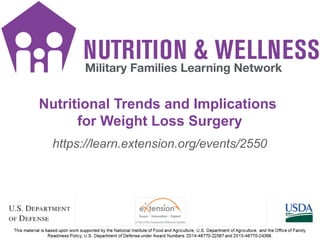 https://learn.extension.org/events/2550
Nutritional Trends and Implications
for Weight Loss Surgery
 