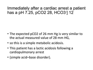 • Step 4:
Immediately after a cardiac arrest a patient
has a pH 7.25, pCO2 28, HCO3-] 12
 