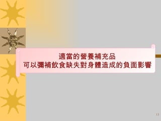 適當的營養補充品 可以彌補飲食缺失對身體造成的負面影響 