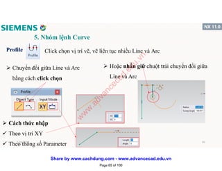 5. Nhóm lệnh Curve
Profile
 Chuyển đổi giữa Line và Arc
bằng cách click chọn
 Hoặc nhấn giữ chuột trái chuyển đổi giữa
Line và Arc
Click chọn vị trí vẽ, vẽ liên tục nhiều Line và Arc
 Cách thức nhập
 Theo vị trí XY
 Theo thông số Parameter1/16/2017 65
Page 65 of 100
w
w
w
.advancecad.edu.vn
Share by www.cachdung.com - www.advancecad.edu.vn
 