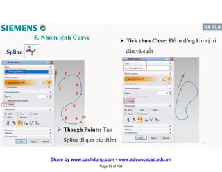 5. Nhóm lệnh Curve
Spline
1
2 3
4
5
6
7
8 9 10
 Though Points: Tạo
Spline đi qua các điểm
 Tick chọn Close: Để tự đóng kín vị trí
đầu và cuối
1/16/2017 73
Page 73 of 100
Share by www.cachdung.com - www.advancecad.edu.vn
 