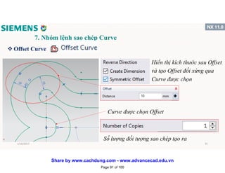 7. Nhóm lệnh sao chép Curve
v Offset Curve
Hiển thị kích thước sau Offset
và tạo Offset đối xứng qua
Curve được chọn
Curve được chọn Offset
Số lượng đối tượng sao chép tạo ra
1/16/2017 91
Page 91 of 100
Share by www.cachdung.com - www.advancecad.edu.vn
 
