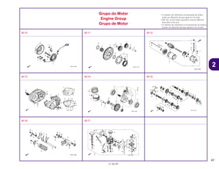 41
21.08.99
2
Grupo do Motor
Engine Group
Grupo de Motor
• O número de referência na ilustração do índice
pode ser diferente da que aparece no texto.
• Ref. No. on the index ilustration may be different
from that in the text.
• El número de referencia en la ilustración de índices
puede ser diferente del que aparece en el texto.
M-10 M-11 M-12
M-13 M-14 M-15
M-16 M-17
 