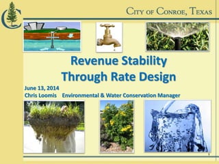 Revenue Stability
Through Rate Design
June 13, 2014
Chris Loomis Environmental & Water Conservation Manager
1
 