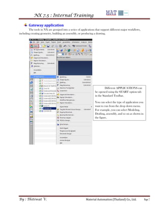 NX 7.5 : Internal Training 
By : Thitiwat V. Material Automation (Thailand) Co., Ltd. Page 7 
Gateway application 
The too...