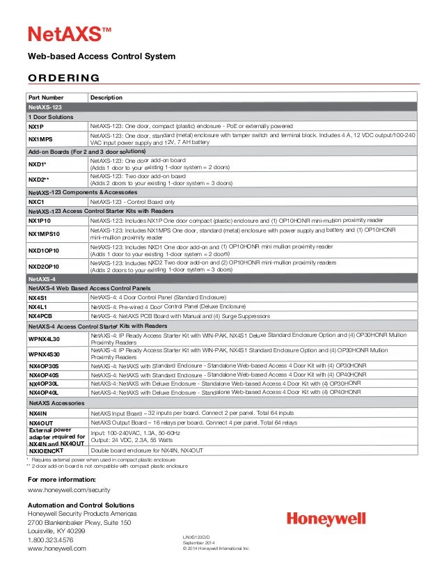Honeywell Access NXC1 Data Sheet