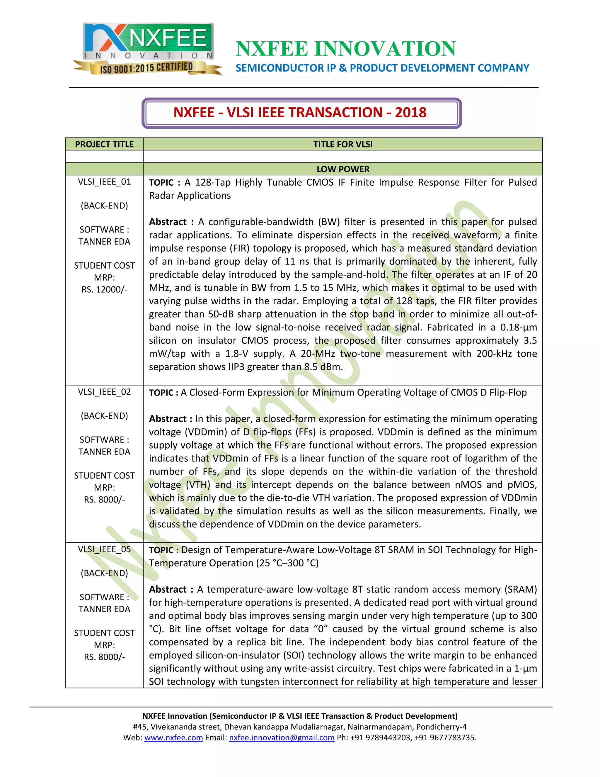 VLSI IEEE Transaction 2018 - IEEE Transaction | PDF