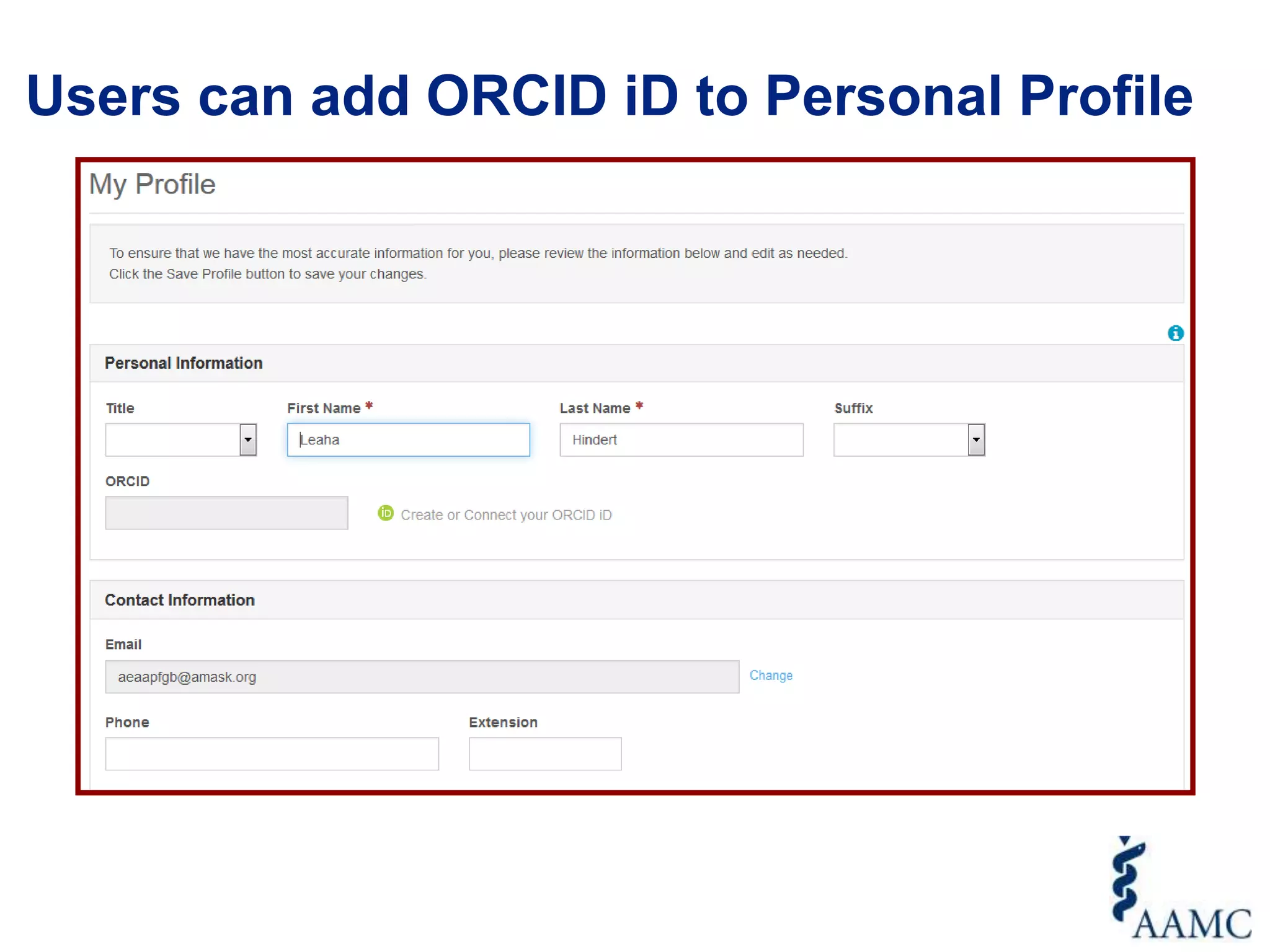 Users can add ORCID iD to Personal Profile