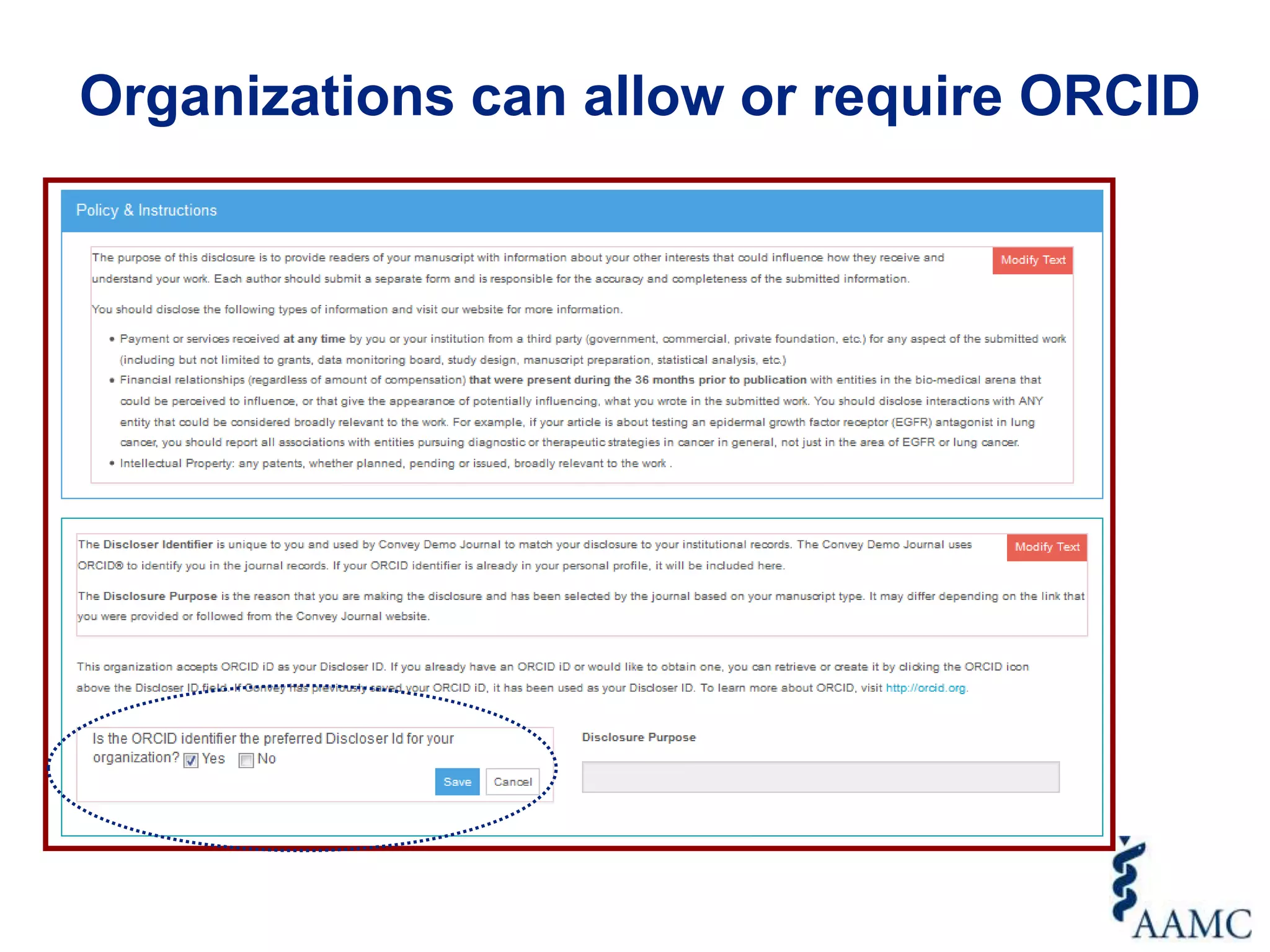 Organizations can allow or require ORCID