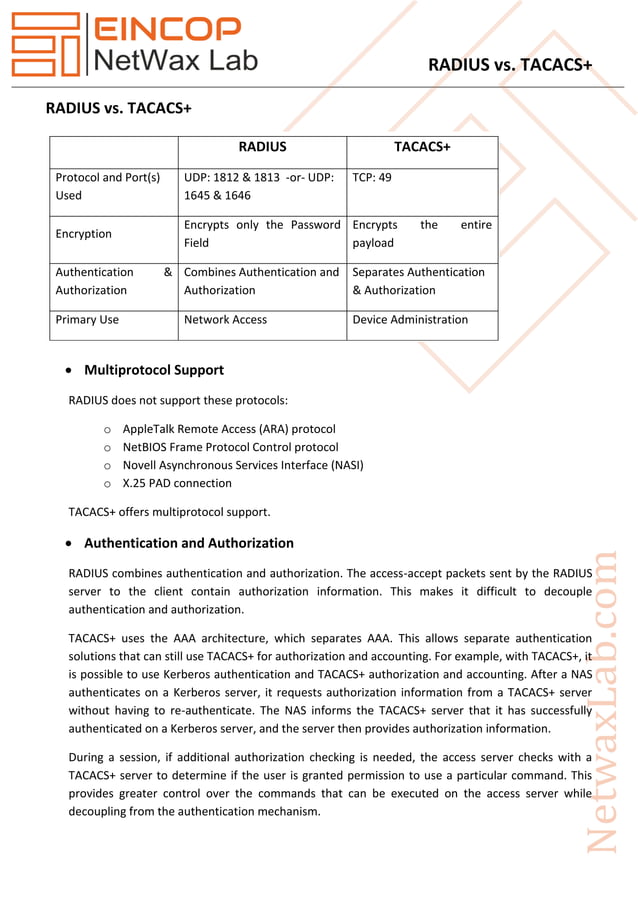 Radius vs. Tacacs+