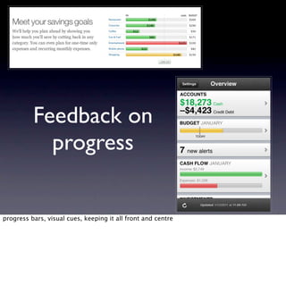 Feedback on
            progress


progress bars, visual cues, keeping it all front and centre
 