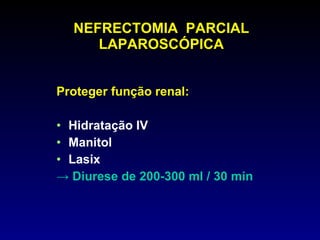 Proteger função renal: Hidratação IV  Manitol Lasix ->  Diurese de 200-300 ml / 30 min NEFRECTOMIA  PARCIAL LAPAROSCÓPICA 