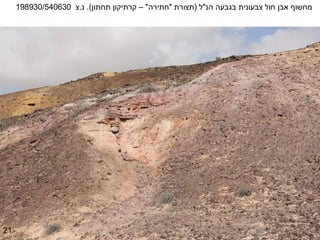 ‫מחשוף אבן חול צבעונית בגבעה הנ"ל )תצורת "חתירה" – קרתיקון תחתון(. נ.צ 036045/039891‬




‫12‬
 