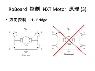 RoBoard 控制 NXT Motor 原理 (3)
• 方向控制 : H - Bridge
 