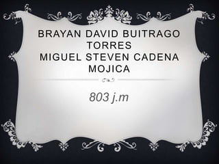 BRAYAN DAVID BUITRAGO 
TORRES 
MIGUEL STEVEN CADENA 
MOJICA 
803 j.m 
 