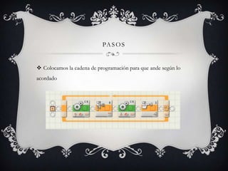PASOS
 Colocamos la cadena de programación para que ande según lo
acordado
 