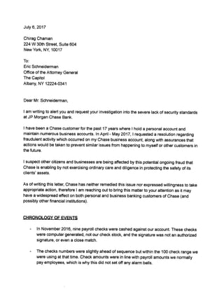 Chase Fraud complaint to NY Attorney General