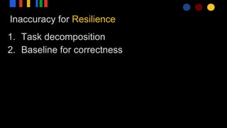 Inaccuracy for Resilience
1. Task decomposition
2. Baseline for correctness
 