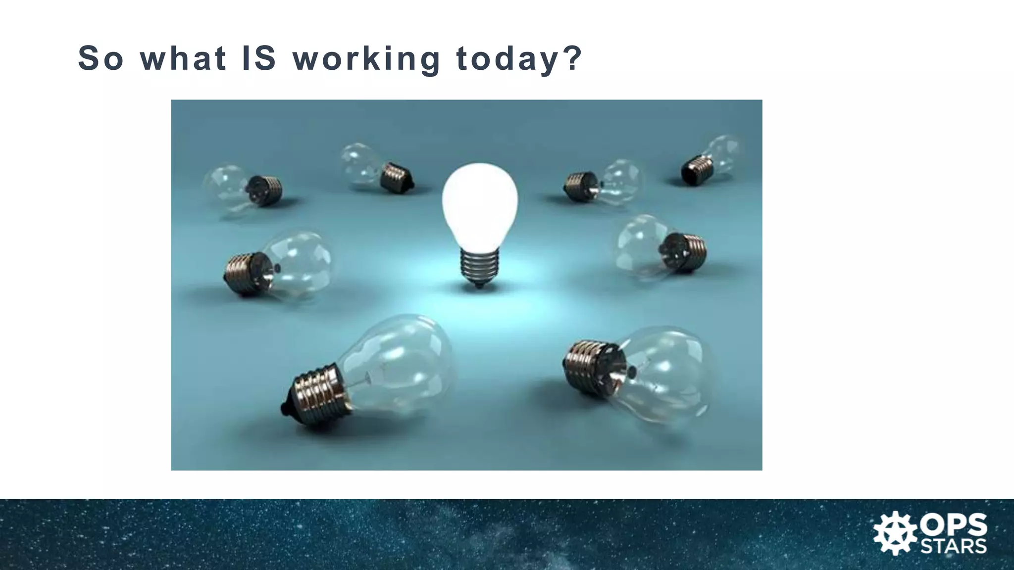 So what IS working today?
 