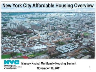 New York City Affordable Housing Overview




        Massey Knakal Multifamily Housing Summit
                   November 16, 2011               1
 
