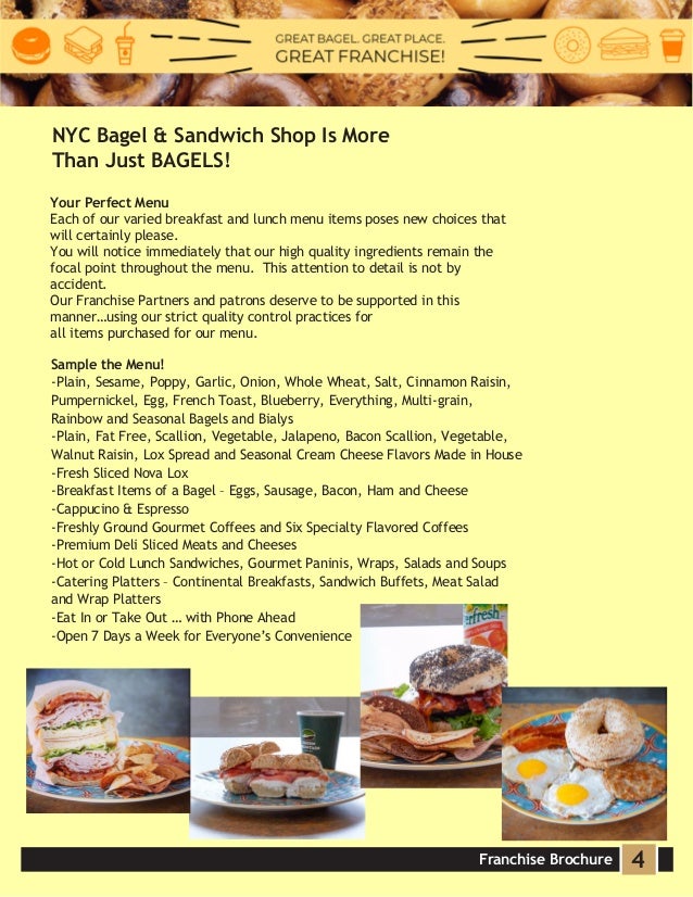 NYC Bagel and Sandwich Shop Franchise Brochure