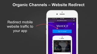 Organic Channels – Website Redirect
Redirect mobile
website traffic to
your app
 
