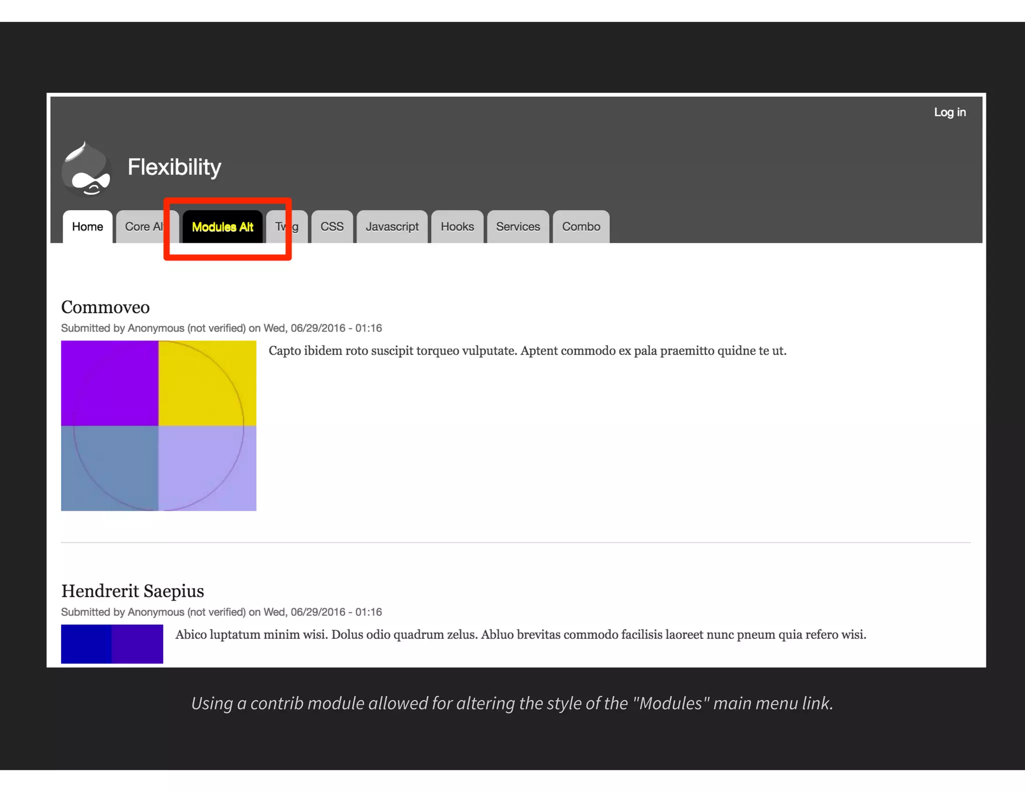 Using a contrib module allowed for altering the style of the "Modules" main menu link.
 