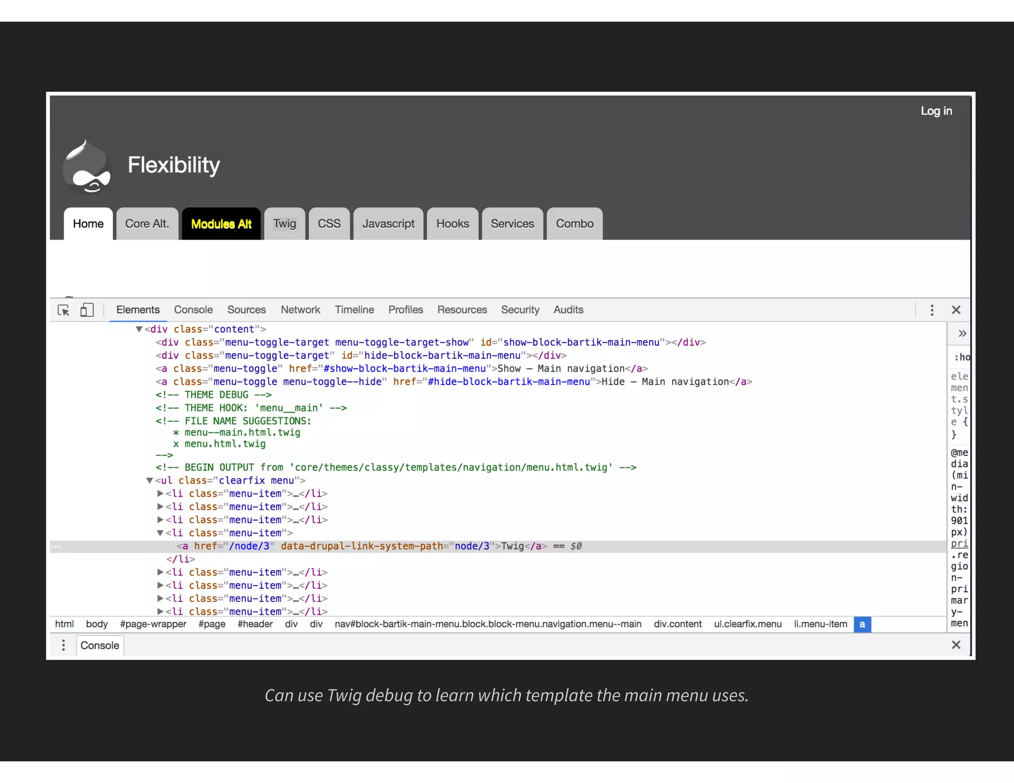 Can use Twig debug to learn which template the main menu uses.
 