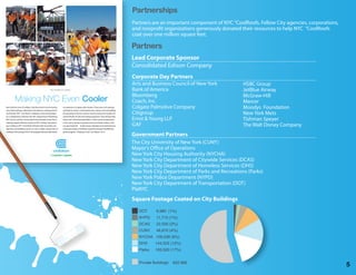 Partnerships
                                                                                                                                         Partners are an important component of NYC °CoolRoofs. Fellow City agencies, corporations,
                                                                                                                                         and nonpro t organizations generously donated their resources to help NYC °CoolRoofs
                                                                                                                                         coat over one million square feet.

                                                                                                                                         Partners
                                                                                                                                         Lead Corporate Sponsor
                                                                                                                                         Consolidated Edison Company
                                                                                                                                         Corporate Day Partners
                                                                                                                                         Arts and Business Council of New York           HSBC Group
                                                      THE POWER OF GIVING                                                                Bank of America                                 JetBlue Airway
                                                                                                                                         Bloomberg                                       McGraw-Hill
           Making NYC Even Cooler                                                                                                        Coach, Inc.                                     Mercer
New York has a lot of rooftops. And they tend to be the wrong
color. Dark rooftops collect heat and make our cooling systems
                                                                   on experience to green jobs trainees. These new roof coatings
                                                                   will help to reduce roof temperatures, reduce internal building
                                                                                                                                         Colgate Palmolive Company                       Moodys Foundation
work harder. NYC °Cool Roofs is helping to solve that problem.     temperatures in the hot summer months, improve air quality and        Citigroup                                       New York Mets
                                                                                                                                         Ernst & Young LLP
It’s a collaboration between the NYC Department of Buildings,      extend the life of roofs and cooling equipment. They will also help
NYC Service, and the Community Environmental Center that is        reduce the “urban heat island e ect,” which causes temperatures                                                       Tishman Speyer
                                                                                                                                         GAF                                             The Walt Disney Company
helping to apply re ective surfaces to NYC rooftops. Sponsored     in the city to rise due to greater amounts of dark surfaces. Visit
by Con Edison, NYC °Cool Roofs will work with non-pro ts, city     nyc.gov/coolroofs    to learn more, volunteer or recommend your
agencies and building owners to coat a million square feet of      roof to be cooled. Con Edison is proud to sponsor this e ective,
rooftops in the spring of 2010. The program also provides hands-   green program. Keeping It Cool. Con Edison. On It.
                                                                                                                                         Government Partners
                                                                                                                                         The City University of New York (CUNY)
                                                                                                                                         Mayor's O ce of Operations
                                                                                                                                         New York City Housing Authority (NYCHA)
                                                                                                                                         New York City Department of Citywide Services (DCAS)
                                                                                                                                         New York City Department of Homeless Services (DHS)
                                                                                                                                         New York City Department of Parks and Recreations (Parks)
                                                                                                                                         New York Police Department (NYPD)
                                                                                                                                         New York City Department of Transportation (DOT)
                                                                                                                                         PlaNYC
                                                                                                                                         Square Footage Coated on City Buildings
                                                                                                                                            DOT       9,980 (1%)
                                                                                                                                            NYPD      11,710 (1%)
                                                                                                                                            DCAS      22,500 (2%)
                                                                                                                                            CUNY      46,670 (4%)
                                                                                                                                            NYCHA 106,538 (9%)
                                                                                                                                            DHS      144,505 (12%)
                                                                                                                                            Parks    193,500 (17%)


                                                                                                                                            Private Buildings   632,966
                                                                                                                                                                                                                                      5
 