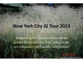 New York City GI Tour 2013
A field trip to showcase innovative
Green infrastructure that incorporate
art, education and public notification
Photo courtesy of Edgar Freud, 2013

 