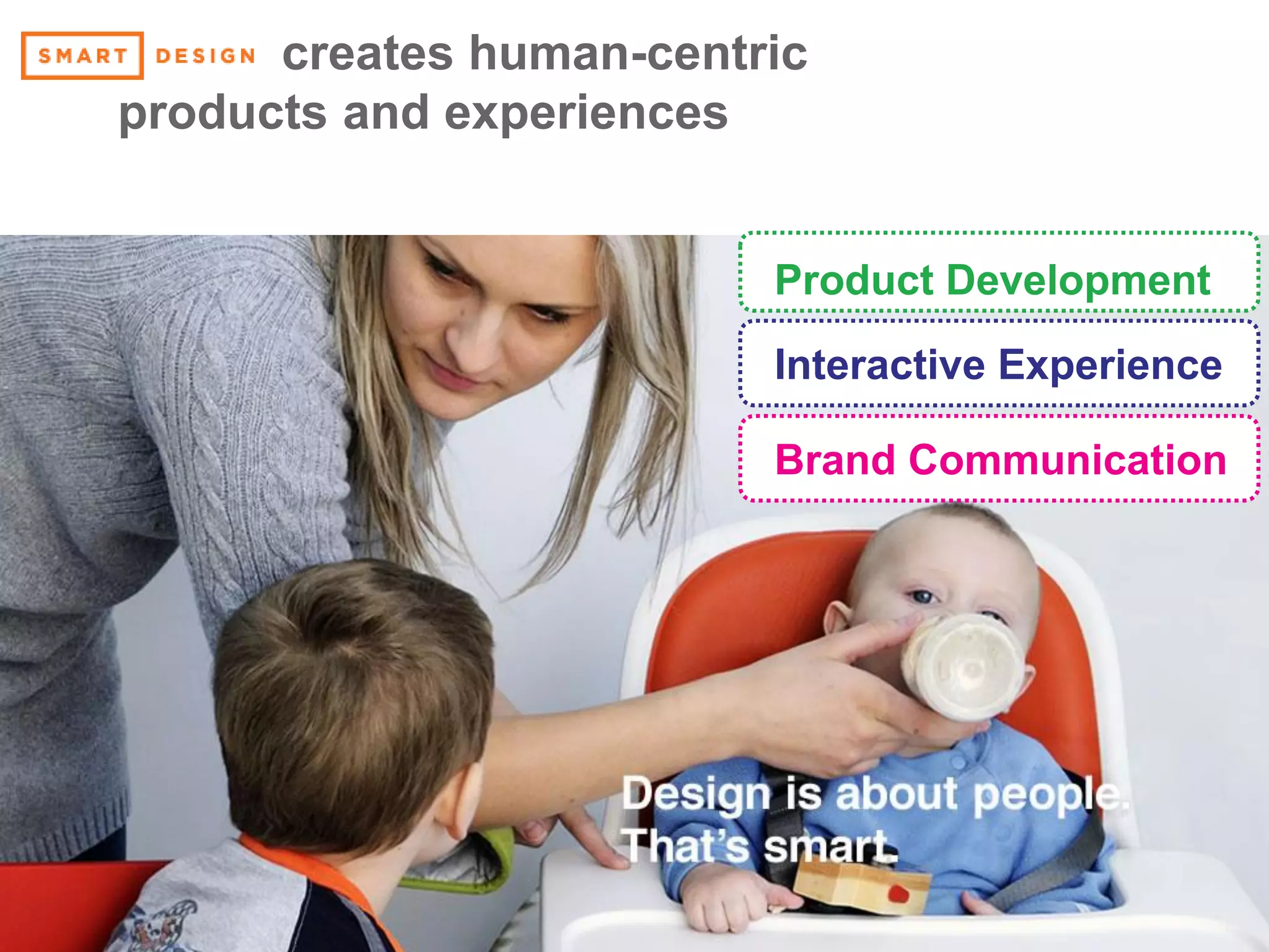creates human-centric
products and experiences


                         Product Development
                         Interactive Experience

                         Brand Communication
 